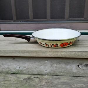 Vintage 1970s Sanko Ware Show Pan Poppy Floral Speckled Skillet 10" Cookware